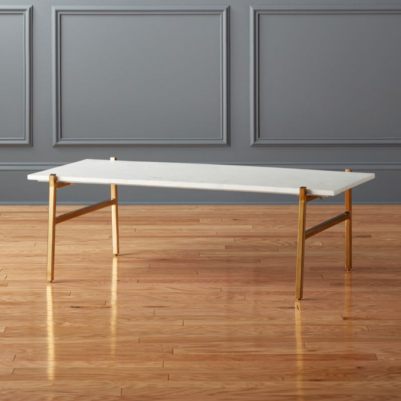 Slab Small Marble Modern Coffee Table with Brass Base + Reviews | CB2