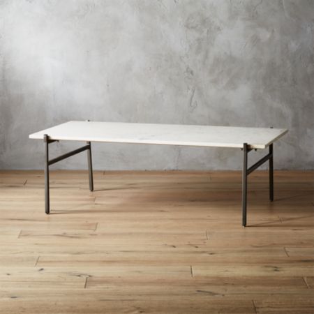 Large Slab Marble Coffee Table With Antiqued Silver Base