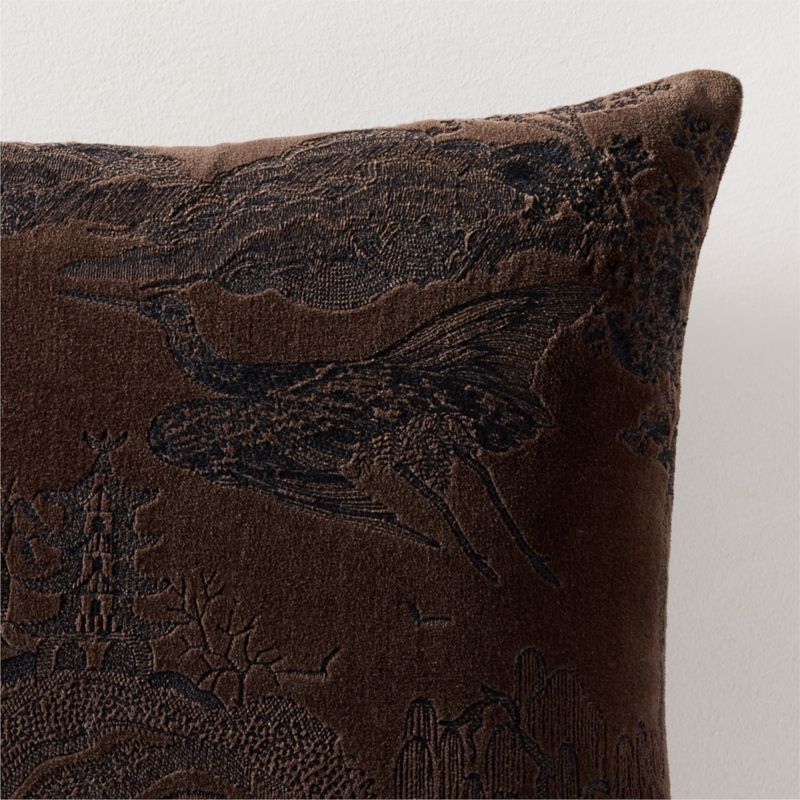 Sloane Ash Brown Embroidered Velvet Throw Pillow with Feather-Down Insert 20"x20" - image 1 of 5