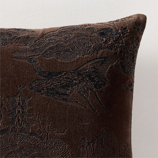 Sloane Ash Brown Embroidered Velvet Throw Pillow 20"x20"