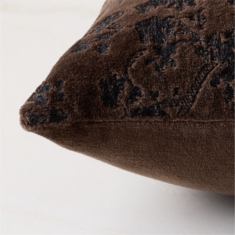 Sloane Ash Brown Embroidered Velvet Throw Pillow with Feather-Down Insert 20"x20" - image 3 of 5