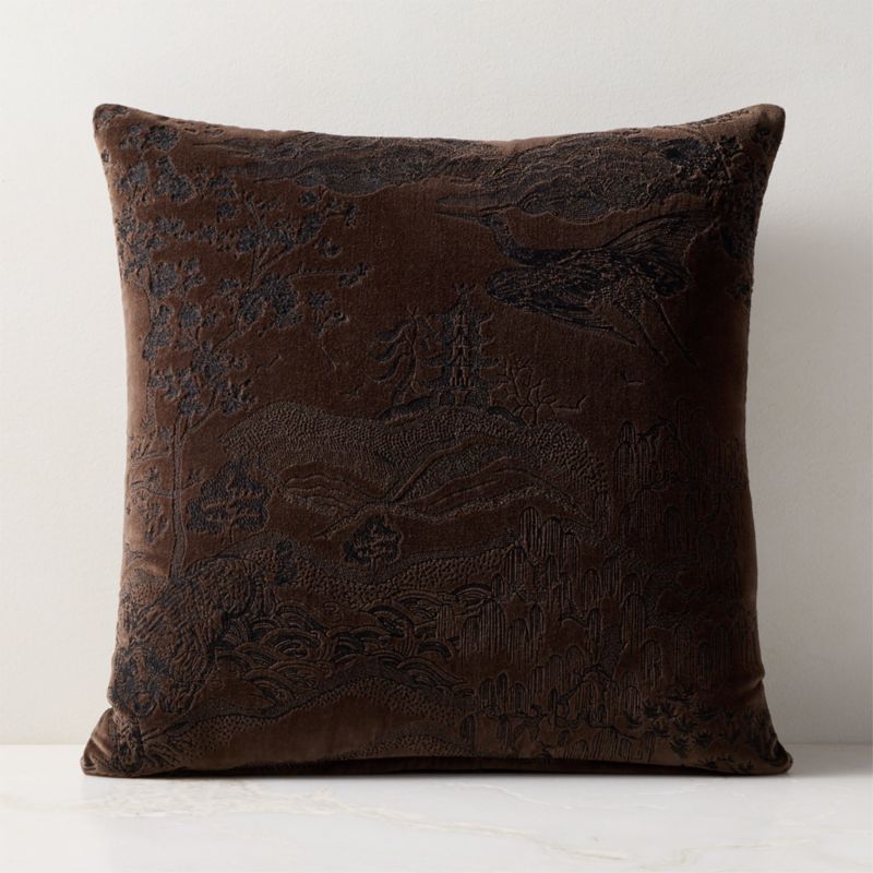 Viewing product image Sloane Ash Brown Embroidered Velvet Throw Pillow with Down-Alternative Insert 20"x20" - image 1 of 5