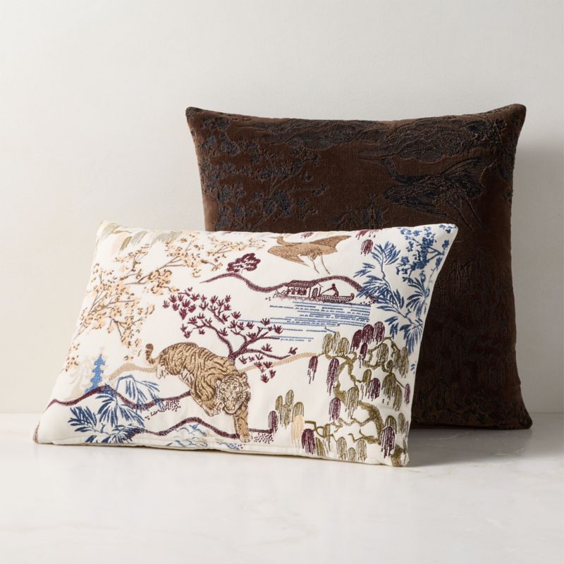 Sloane Ash Brown Embroidered Velvet Throw Pillow with Feather-Down Insert 20"x20" - image 4 of 5