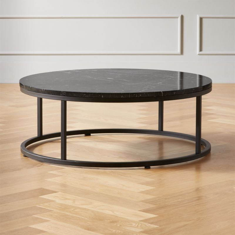 Smart Round Black Marble Coffee Table, Black Metal Wood Coffee Table Round