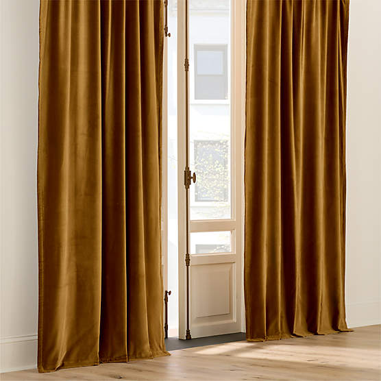 Smoked Amber Organic Cotton Velvet Window Curtain Panel 48"x84"