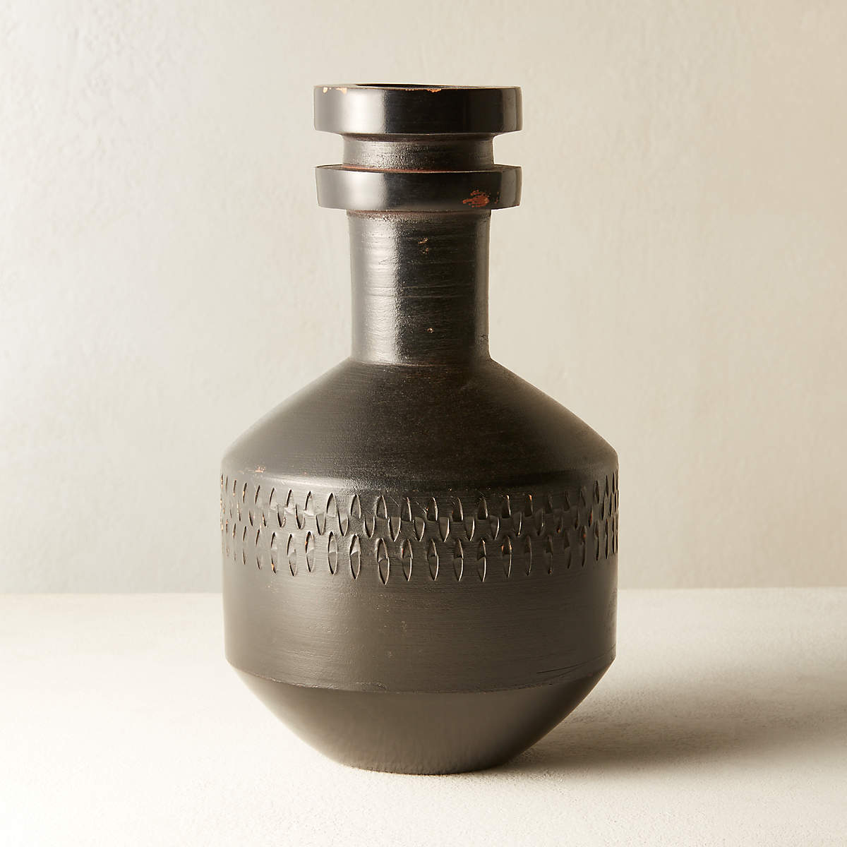 Smoke Modern Stack Black Terracotta Vase + Reviews CB2 Canada