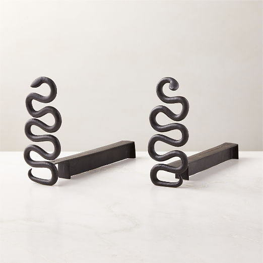 Black Snake Fireplace Andirons Set of 2