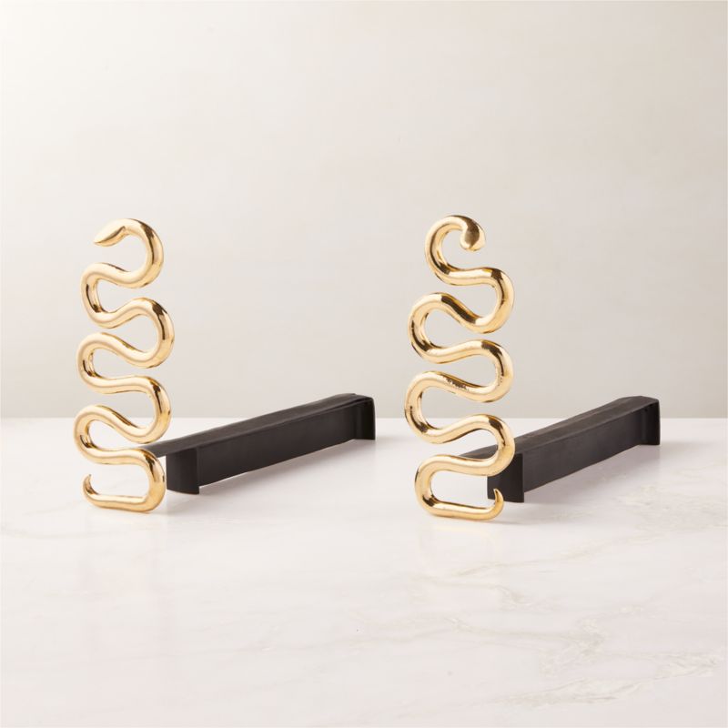 Polished Brass Snake Fireplace Andirons Set of 2 - image 1 of 3