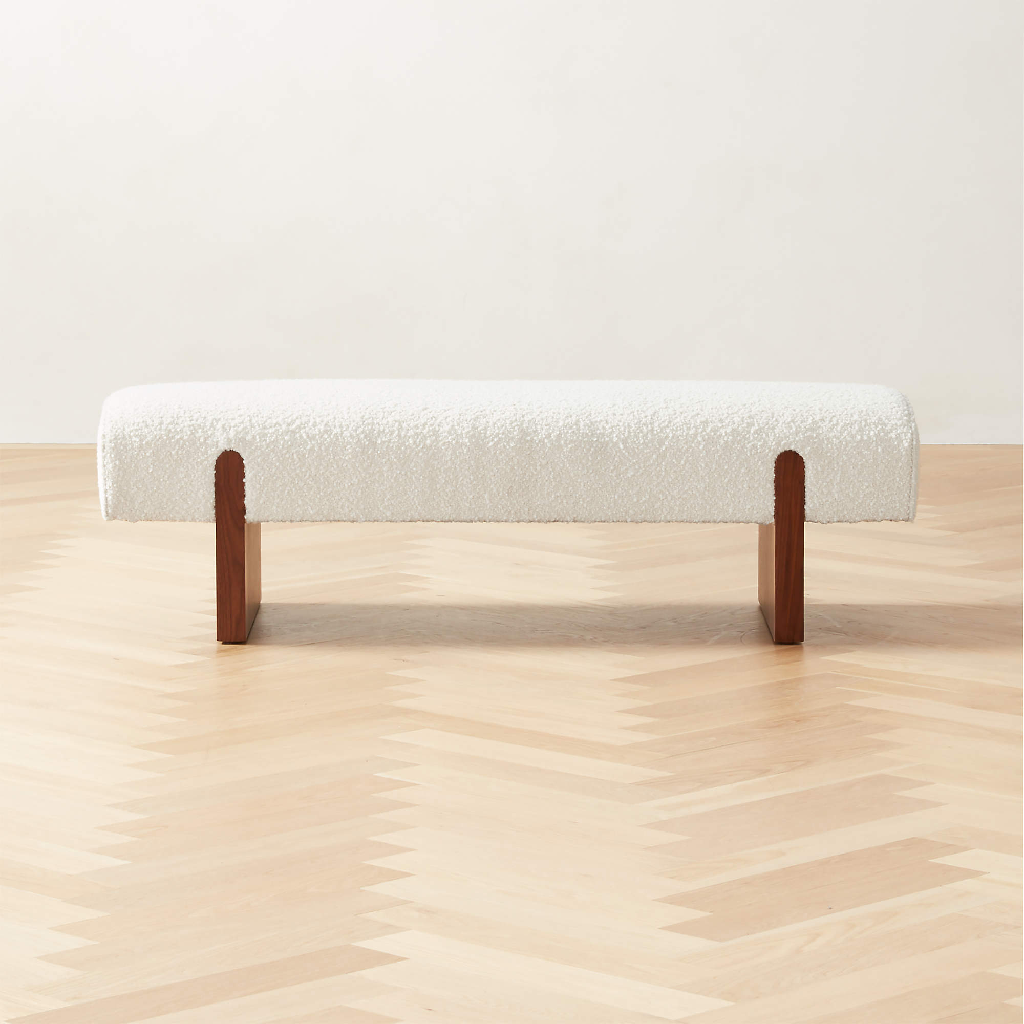 Socca Modern White Boucle Upholstered Bench 55'' CB2
