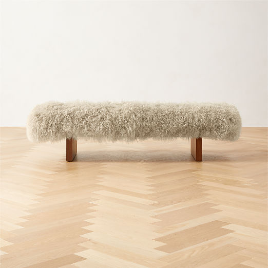 Socca 67'' Taupe Sheepskin Upholstered Bench