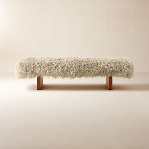 Socca Taupe Sheepskin Upholstered Bench (55"-67")