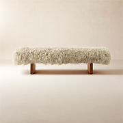 Socca 67'' Taupe Sheepskin Upholstered Bench
