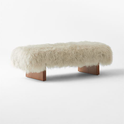 Socca 55" Taupe Sheepskin Upholstered Bench