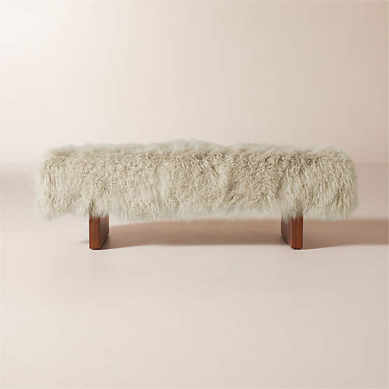 Socca 55" Taupe Sheepskin Upholstered Bench