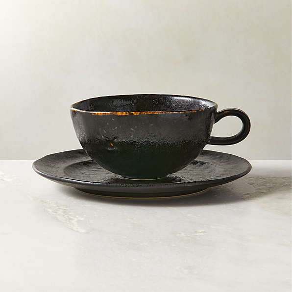 coffee cup + small plate porcelain Tue black set 6 pieces