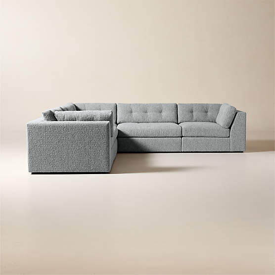 Sohla 5-Piece L-Shaped Grey Boucle Sectional Sofa