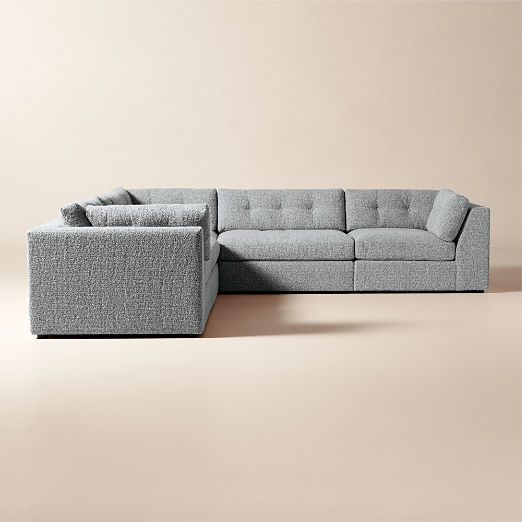 Sohla 5-Piece L-Shaped Grey Boucle Sectional Sofa