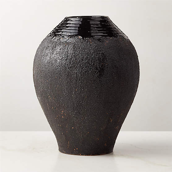 Osito Modern Round Black Terracotta Floor Vase + Reviews | CB2 Canada