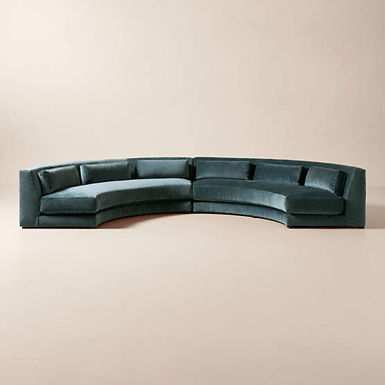 Sonora 2-Piece Curved Blue Performance Velvet Sectional