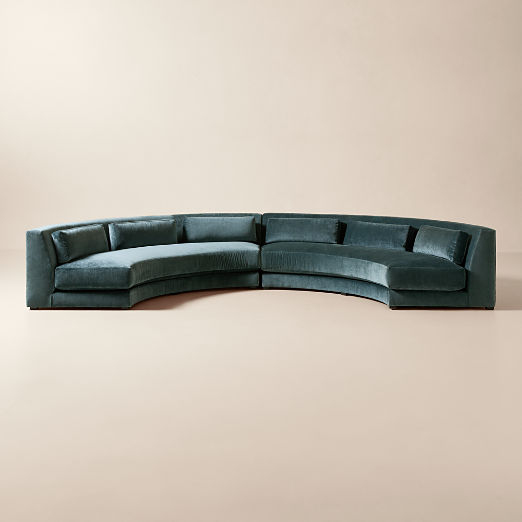 Sonora 2-Piece Curved Blue Performance Velvet Sectional