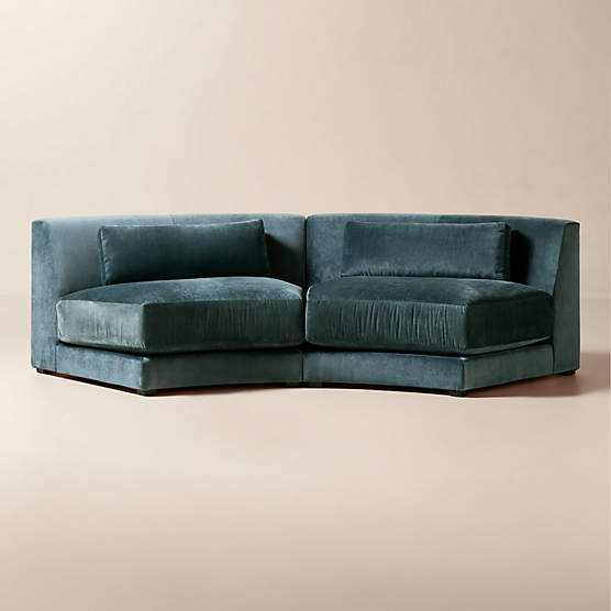 Sonora 2-Piece Curved Blue Performance Velvet Sectional Sofa