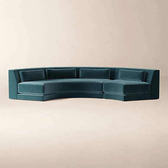 Sonora 2-Piece Bue Performance Velvet Sectional with Sofa