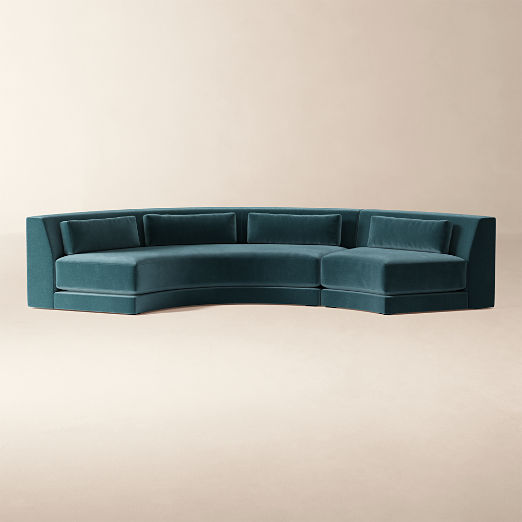 Sonora 2-Piece Bue Performance Velvet Sectional with Sofa