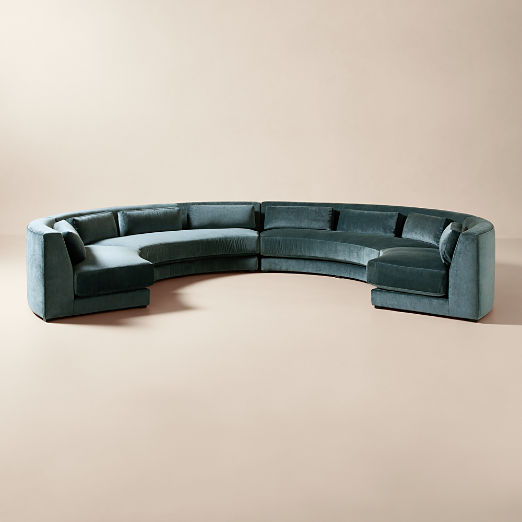 Sonora 4-Piece Curved Blue Performance Velvet Sectional