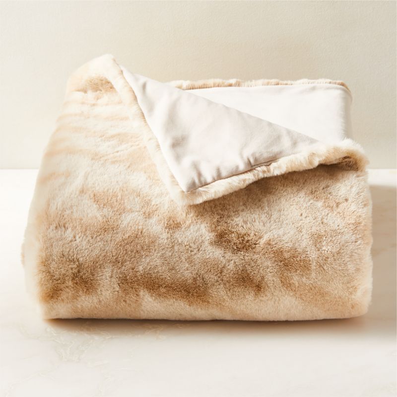 Sorrell Warm White TigerPrint Faux Fur Throw Blanket CB2