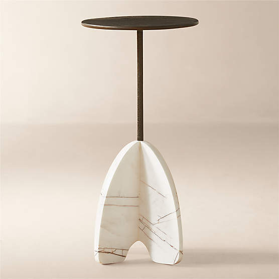 Spazio Bronze and White Marble Side Table