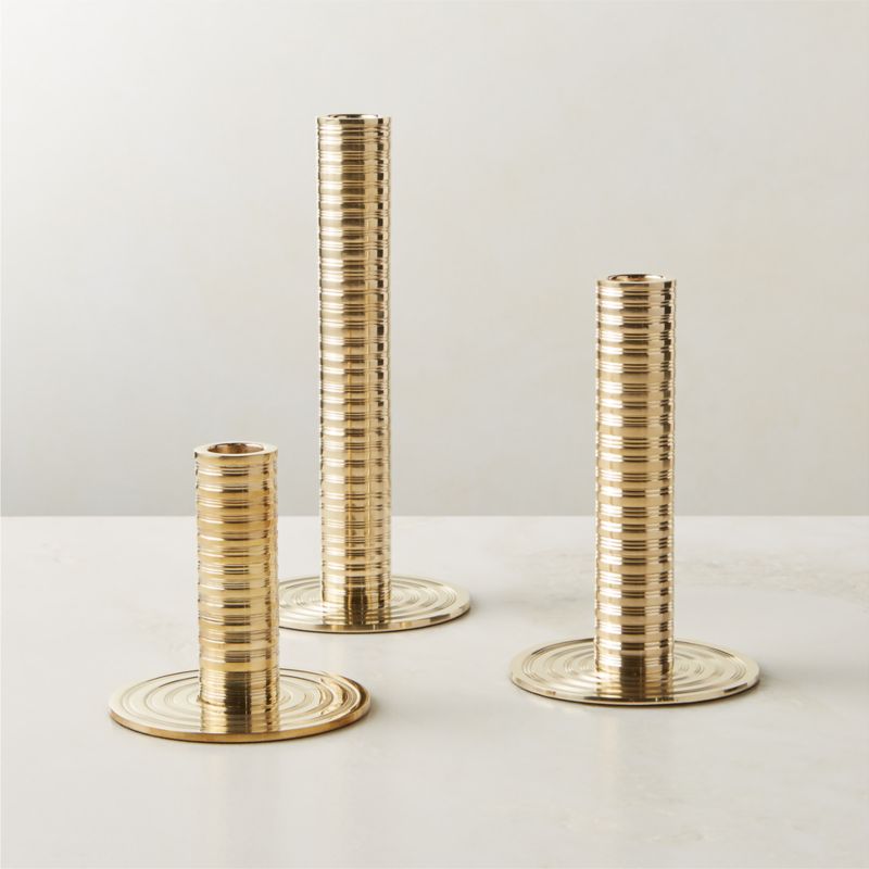 CB2 - July Catalog 2019 - Arya Antique Brass Taper Candle Holder