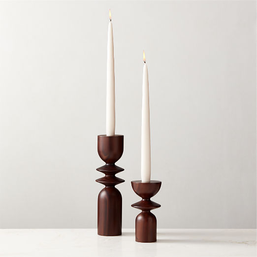 Spinet Round Acacia Wood Taper Candle Holders