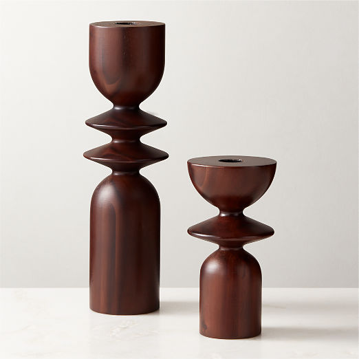 Spinet Round Acacia Wood Taper Candle Holders