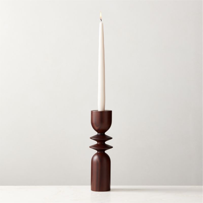 View Spinet Round Acacia Wood Taper Candle Holder Large details