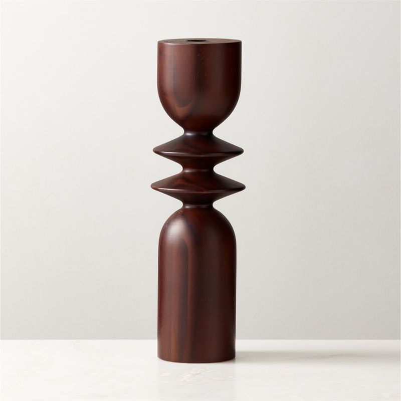 Spinet Round Acacia Wood Taper Candle Holder Large - image 2 of 6