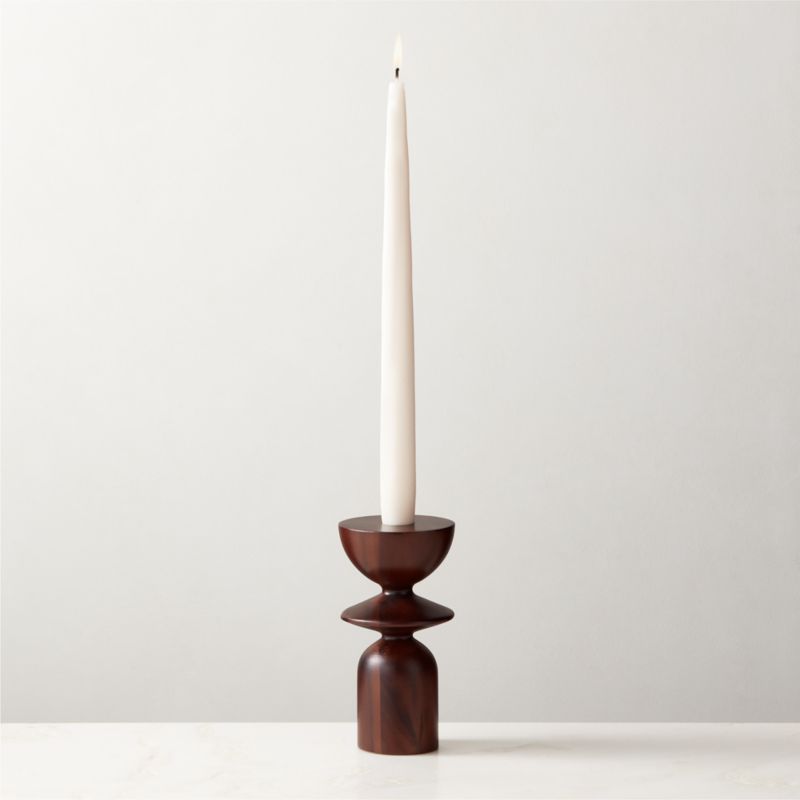 View Spinet Round Acacia Wood Taper Candle Holder Small details