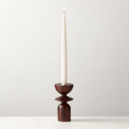 Spinet Round Acacia Wood Taper Candle Holder Small