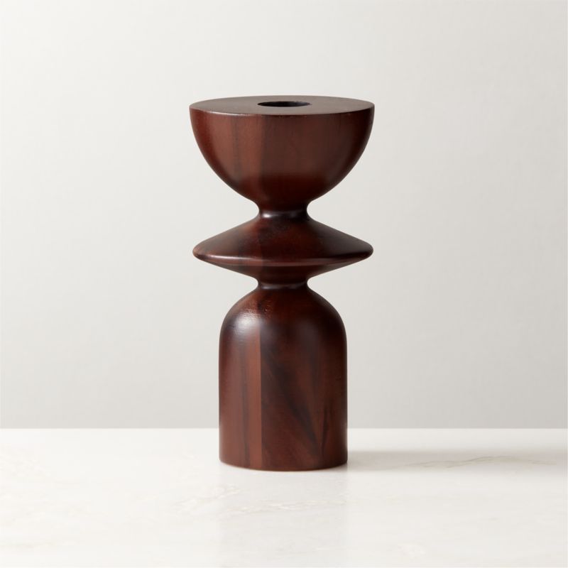 Spinet Round Acacia Wood Taper Candle Holder Small - image 2 of 6