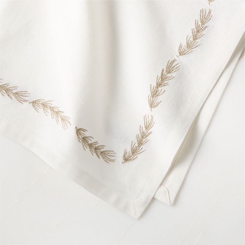 Spruce Embroidered White and Gold Cotton and Linen Blend Napkin - image 2 of 3