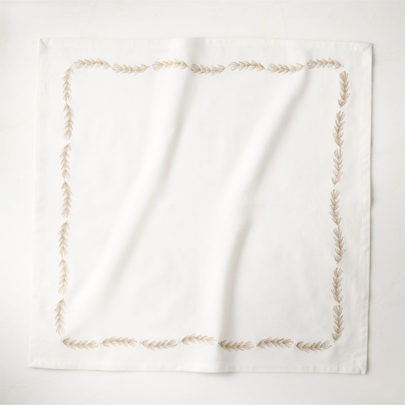 Spruce Embroidered White and Gold Cotton and Linen Blend Napkin - image 1 of 3