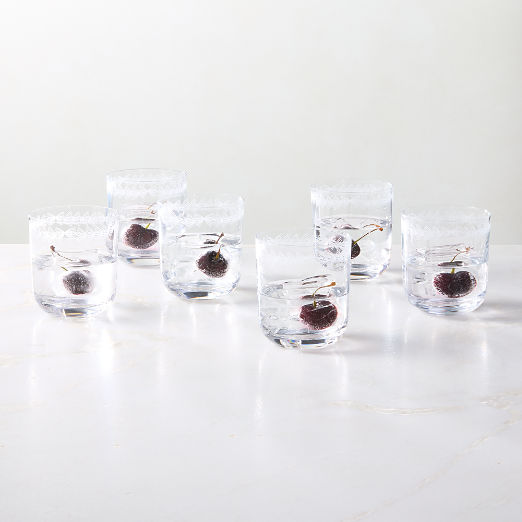 Spruce Etched Coupe Double Old-Fashioned Glasses Set of 6