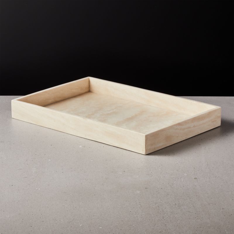 View Stack Rectangular White Travertine Serving Tray details