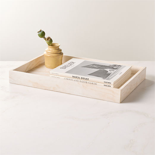 Stack Rectangular White Travertine Serving Tray