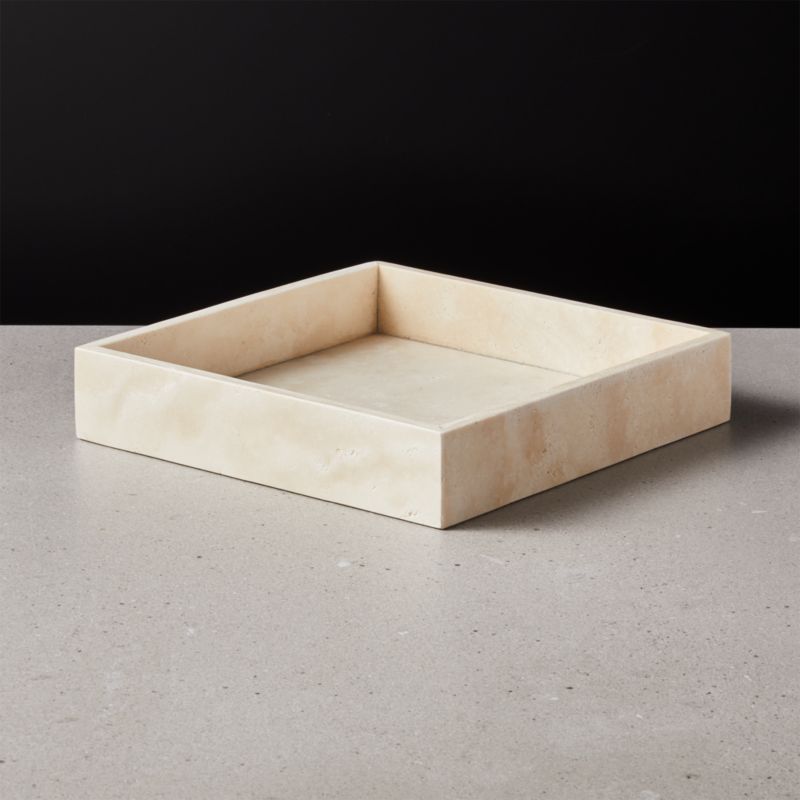 View Stack Square White Travertine Serving Tray details