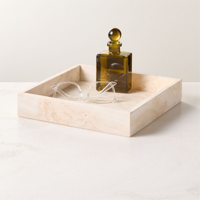 View Stack Square White Travertine Serving Tray details