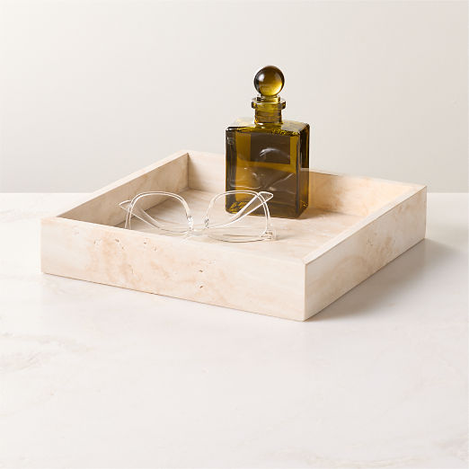 Stack Square White Travertine Serving Tray