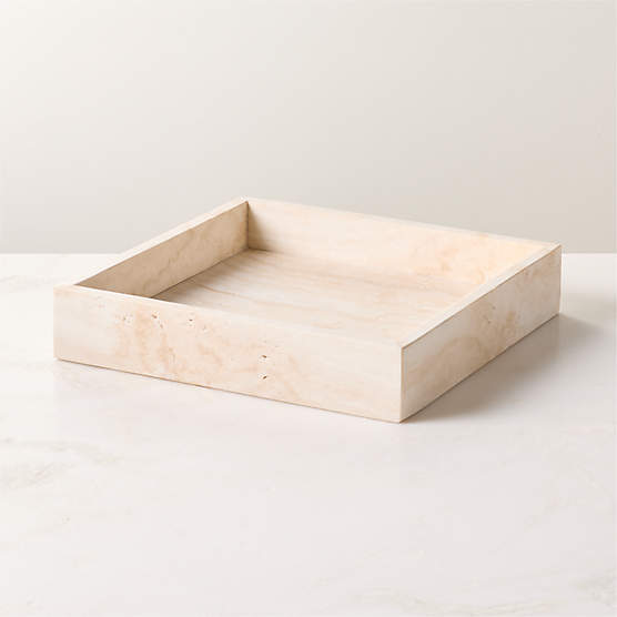 Stack Square White Travertine Serving Tray