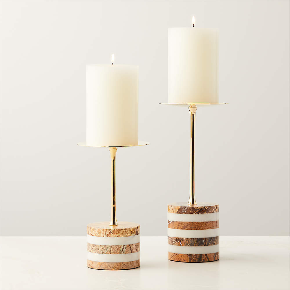 Stacked Marble and Brass Modern Pillar Candle Holder Large +