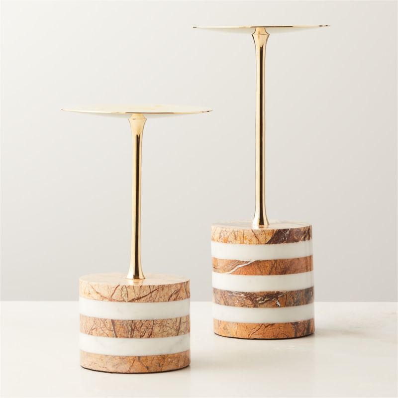 Stacked Marble and Brass Modern Pillar Candle Holder Large +