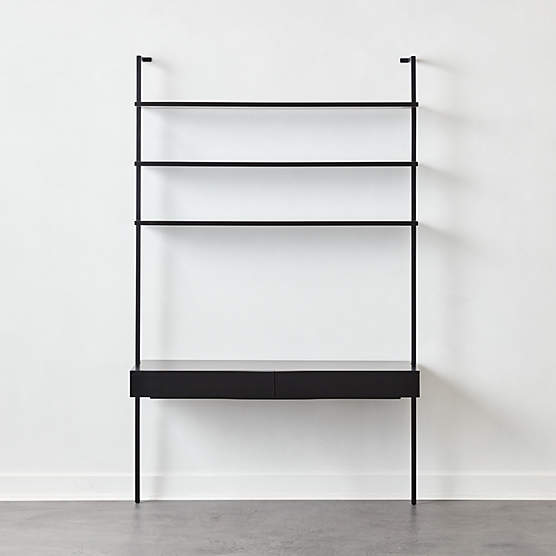 Stairway 2-Drawer Black Wall Mount Desk with Shelves 96''